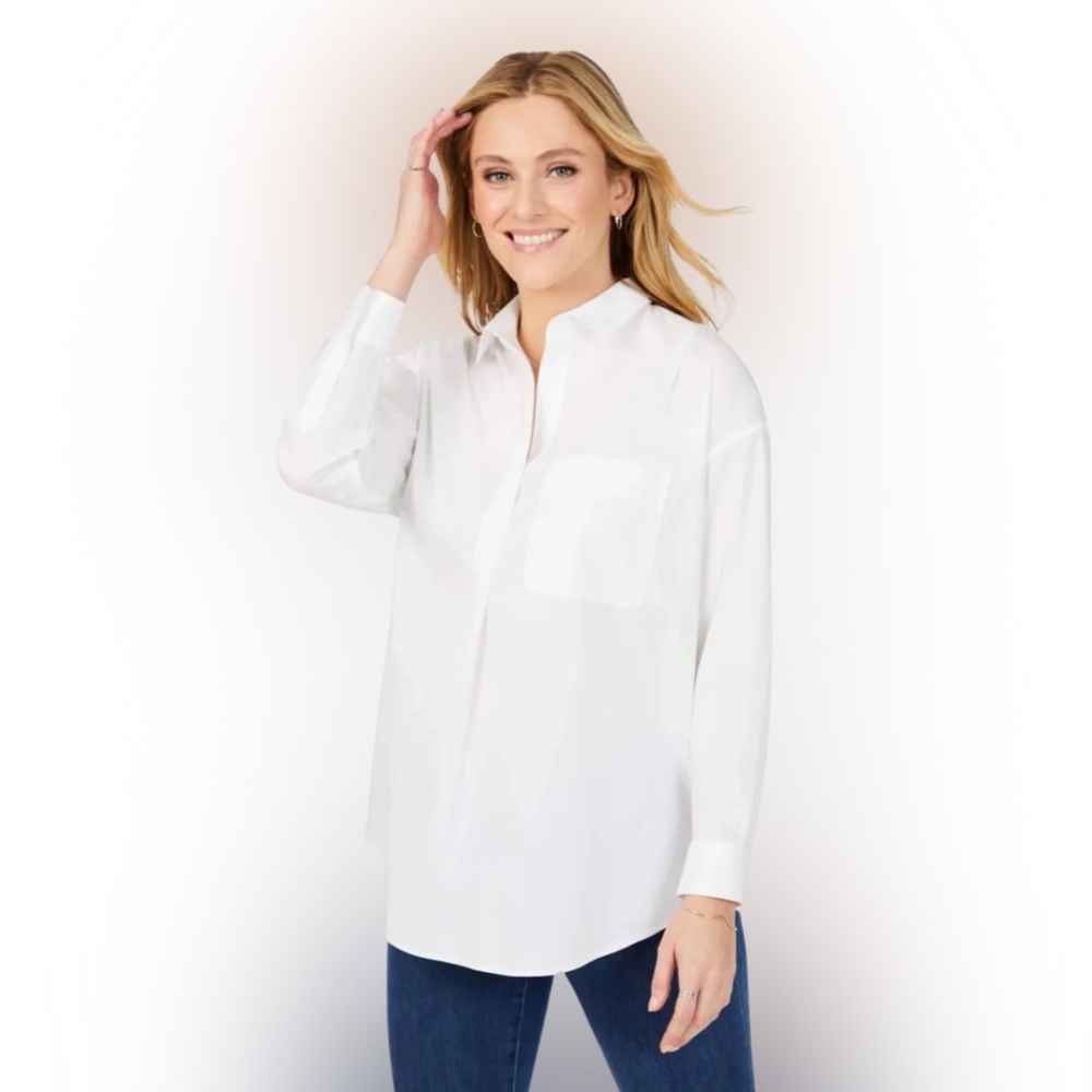 Foxcroft Lacey No Iron Stretch Long Sleeve Pullover Tunic🖤